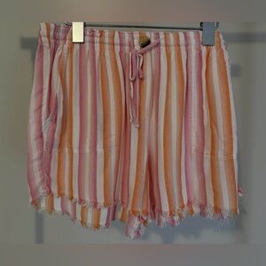 True Craft Pink and Orange Striped Drawstring Shorts